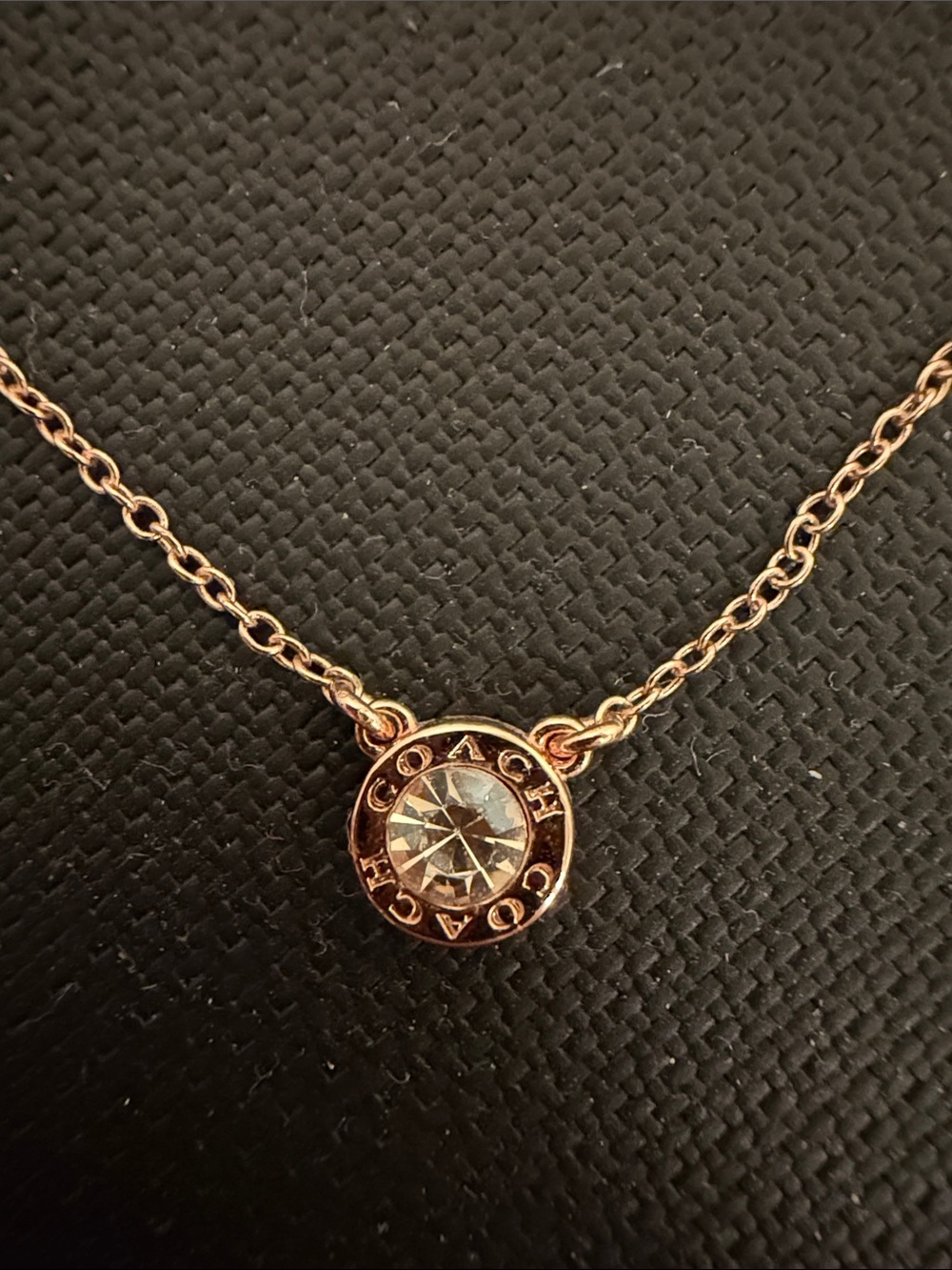 COACH Rose Gold Crystal Logo Pendant Necklace